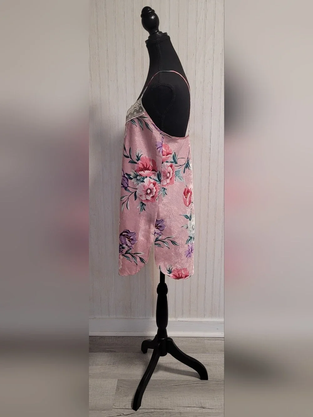 90s Vintage Angelique Pink Floral Jacquard Nightie Size Medium - Picture 2 of 11